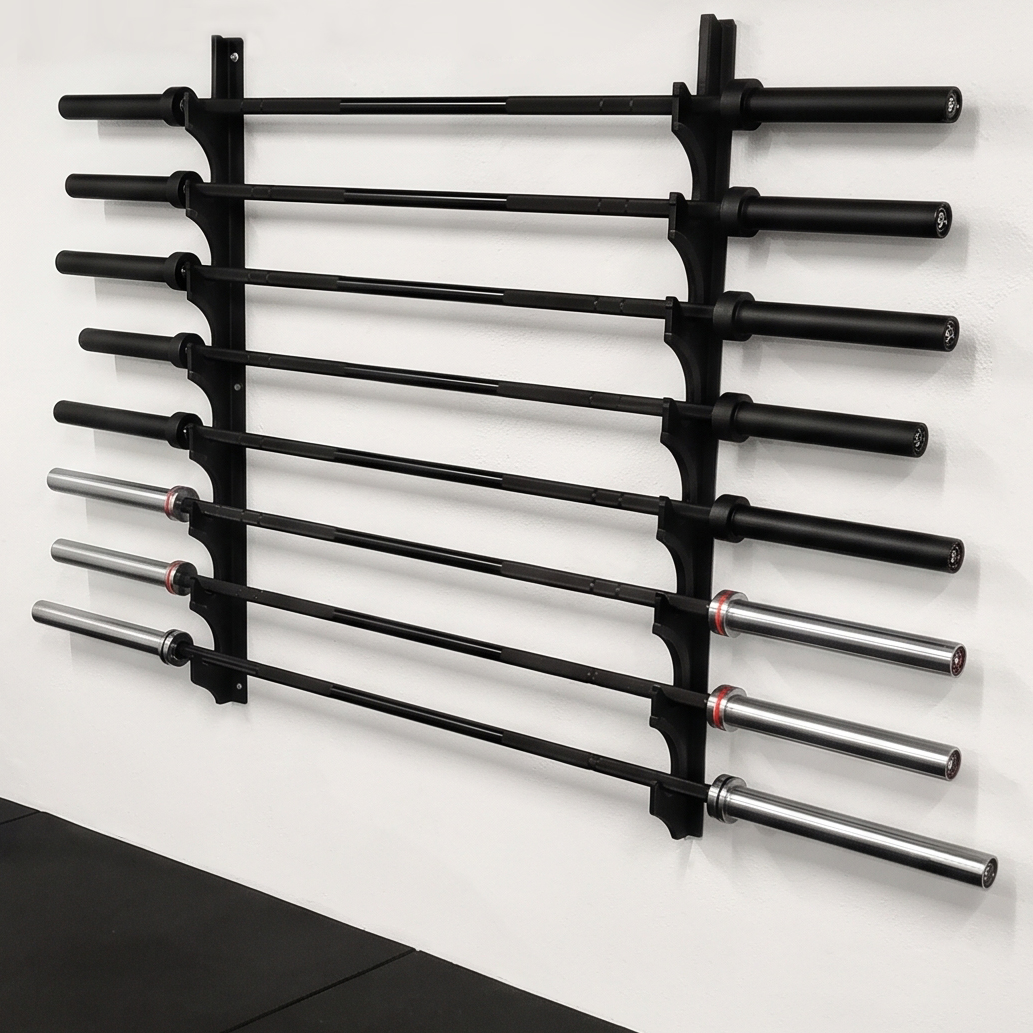 Soporte de pared IKEX para 8 barras olímpicas